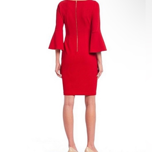Calvin Klein 3/4 Bell Sleeve Boat Neck Sheath Dress Red Size 10 - Picture 3 of 10